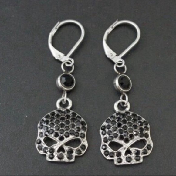 Skull Rhinestone Earrings - Picture 2 of 3
